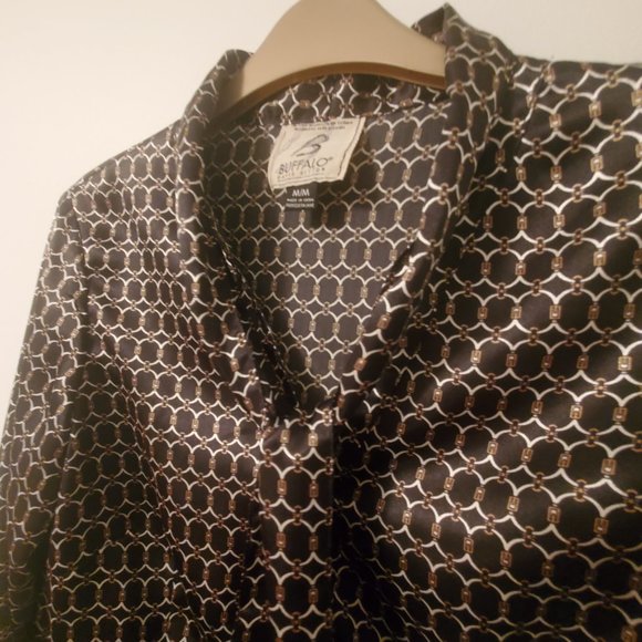 BANANA REPUBLIC Black Satin Print Blouse Fitted Button Down Tie Up Neckline MED - Picture 5 of 8